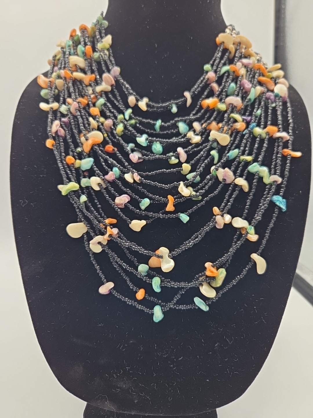 🔥 Boho Tribal Bib Multi-Strand Black Seed/Stone Bead Statement Necklace👁️