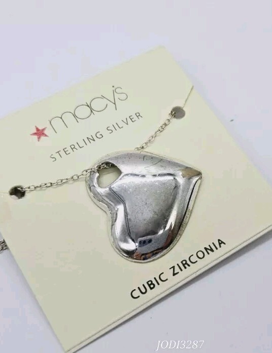 Macy’s Sterling Silver 925 Necklace Heart 3D New On Card $40