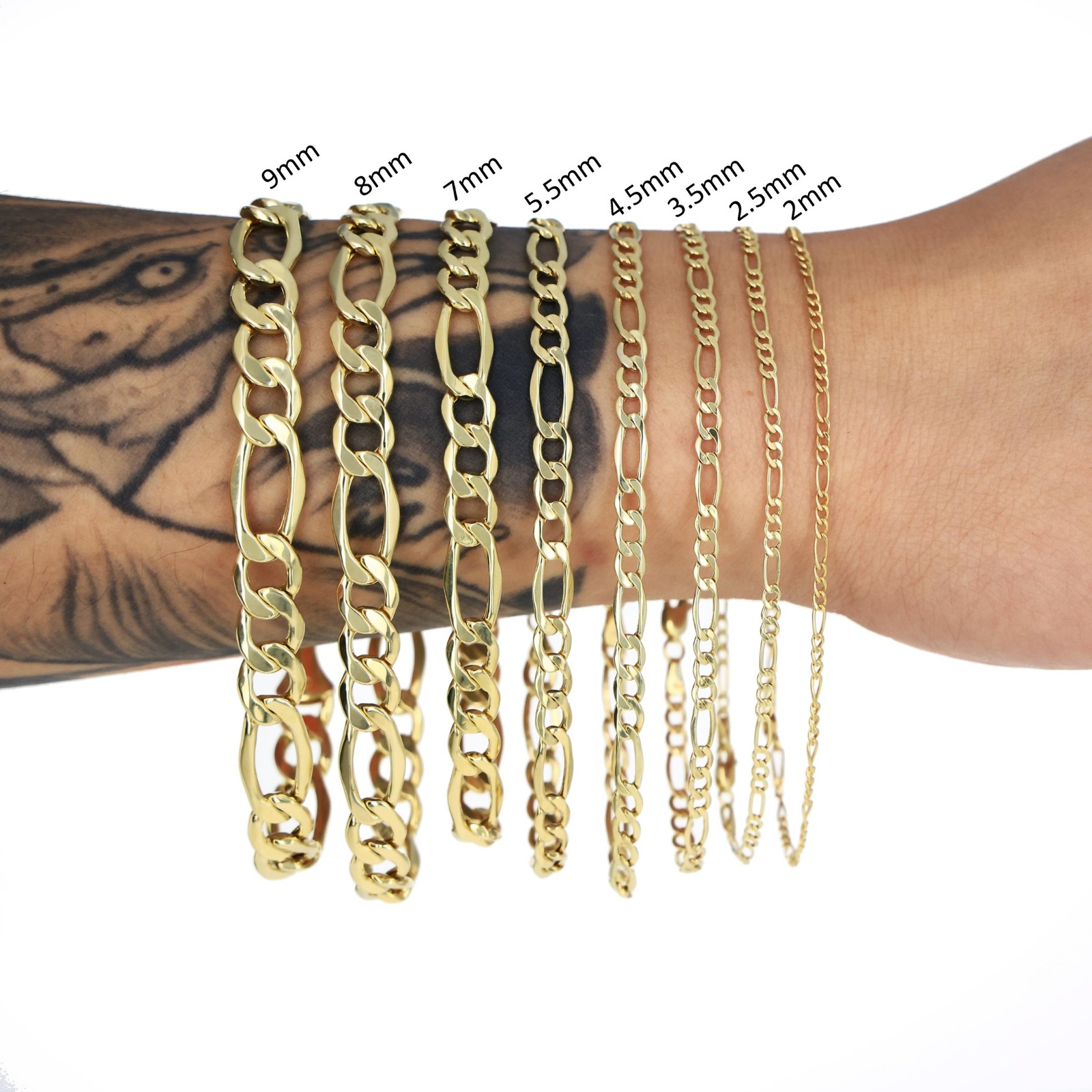 10K Yellow Gold 2mm-9mm Italian Figaro Chain Link Bracelet Mens Women 7″ 8″ 9″