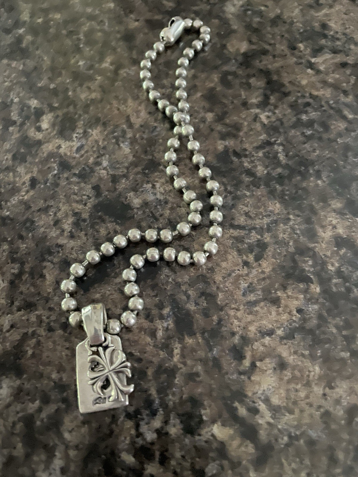Bill Wall Bal Chain Dog Tag and cross necklace custom made 925 silver