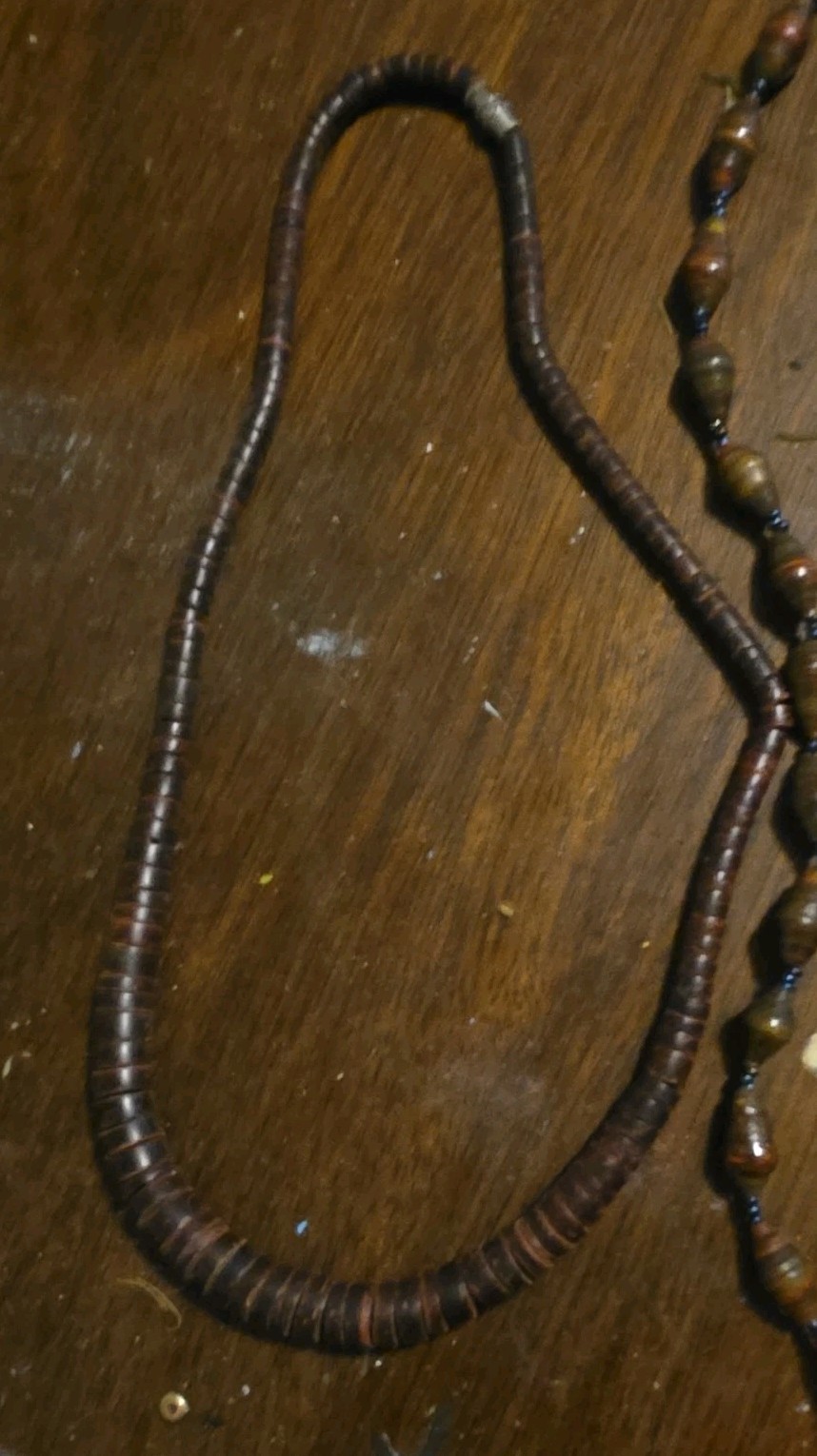 Lot of 3 Multicolor Beaded Necklaces, Wood & Paper Beads, Ball/Bead Chain