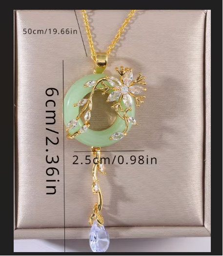 Green Necklace adorned with Rhinestones For special occasions.