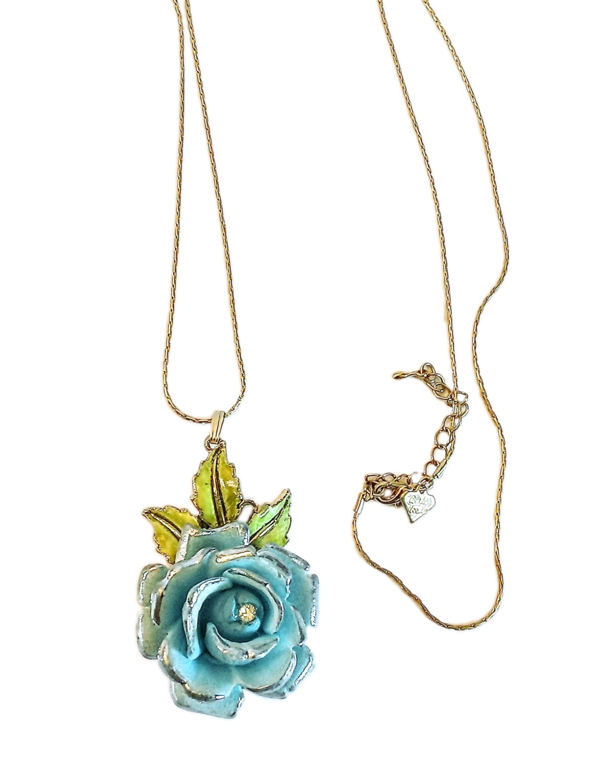 Dainty Blue Rose Pendant Necklace