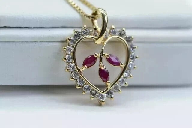 2Ct Marquise Cut Simulated Ruby Women’s Heart Pendant In 14K Yellow Gold Plated