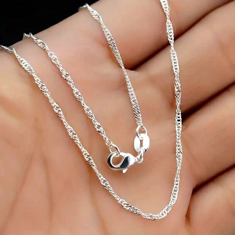 20 Inch Fashion 925 Sterling Silver 2mm Water Wave Necklace Link Chain Women New