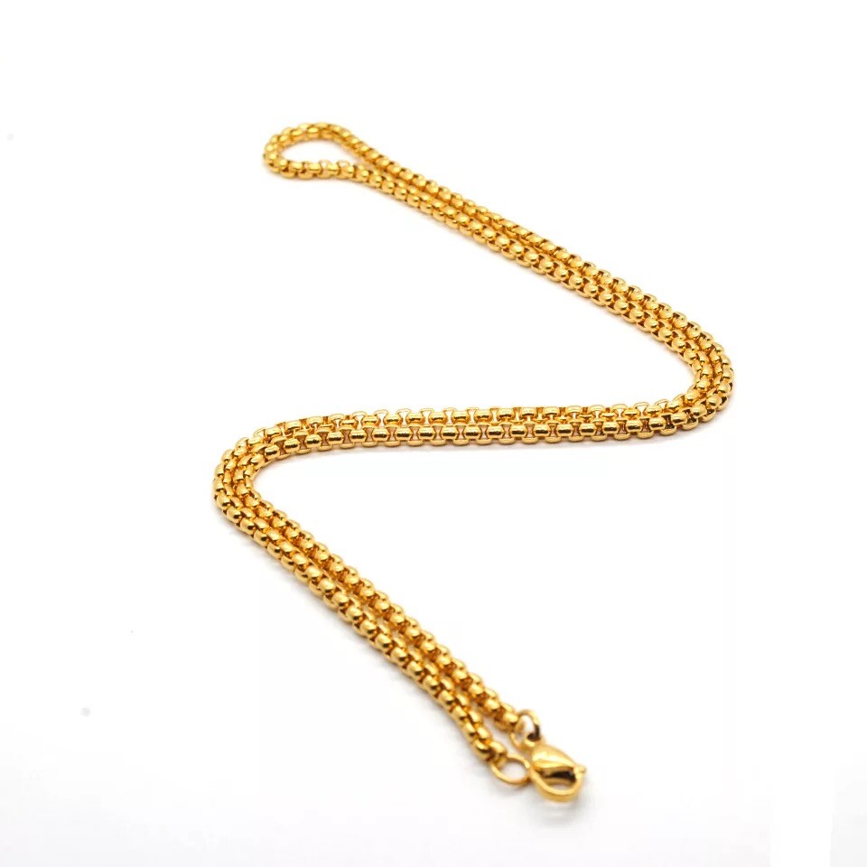 Wholesale 18K Gold Plated 3mm Square Rolo Box Cylinder Chain Necklace 18″- 28″