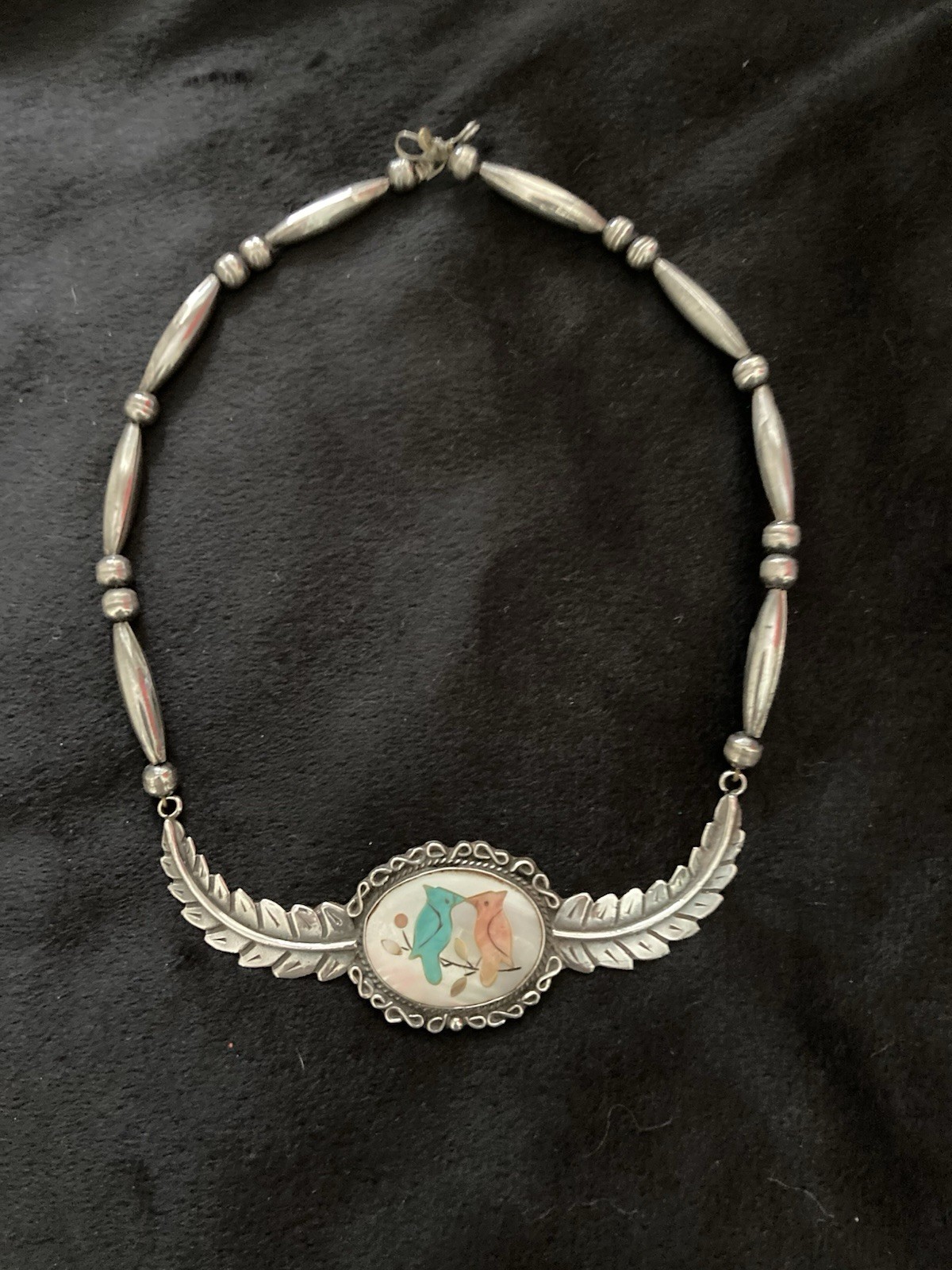 VTG Assorted Stone Zuni Choker/Necklace Silver. Bird Cameo. Signed