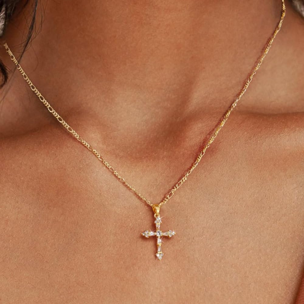 Cross Necklace for Women,14K Gold Plated Cross Pendant Necklace Jewelry | Dainty