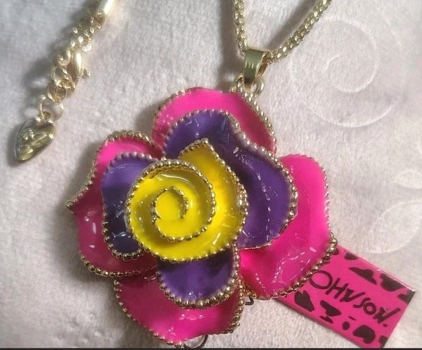 Betsey Johnson Multi-colored Enamel Layered Rose Necklace