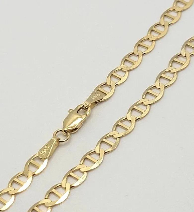 10K Solid Yellow Gold Link Chain Bracelet Necklace 3.2mm~6mm Size 7″~26″