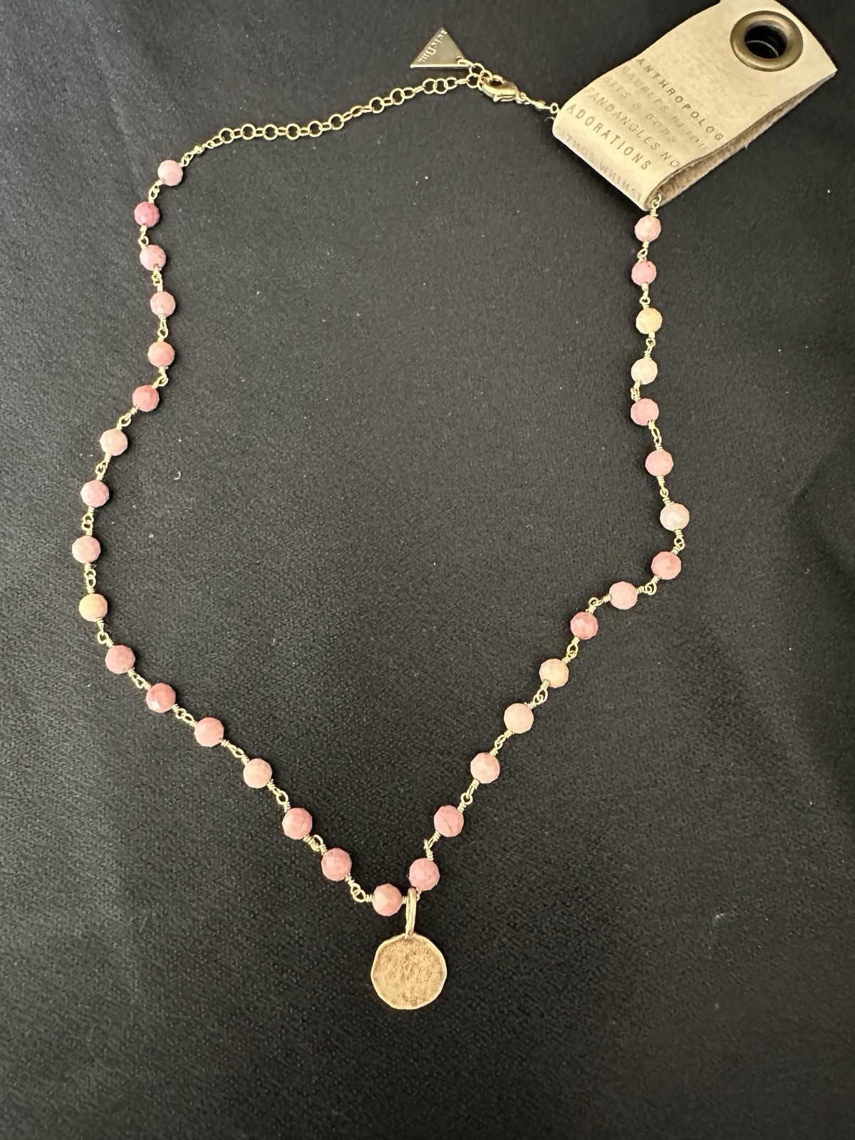 Anthropologie Beaded Semi Precious Stone Necklace / Rose