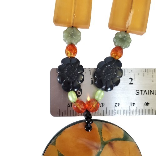 Teresa Goodall Necklace Flower Preserved Mixed Media Beads Artisan Handmade 20″