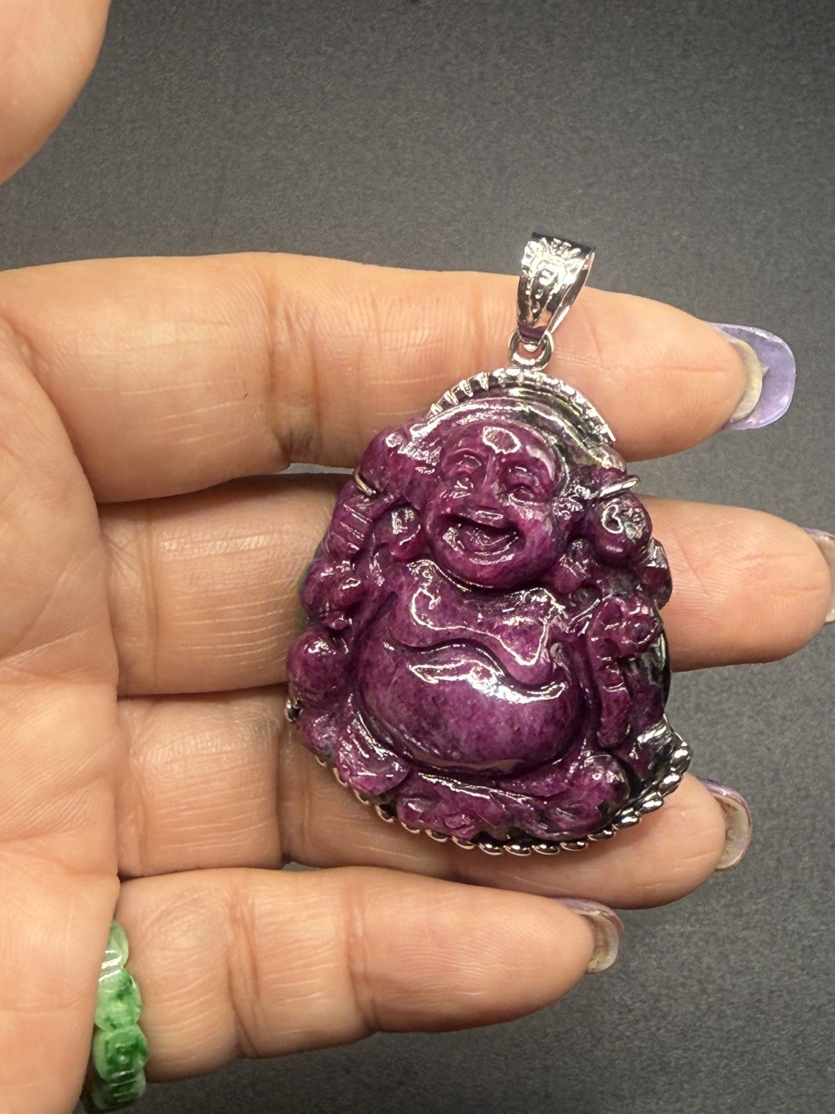 Maitreya Laughing Buddha pendant 100% Natural Ruby . Mặt Dây Chuyền Di Lạc