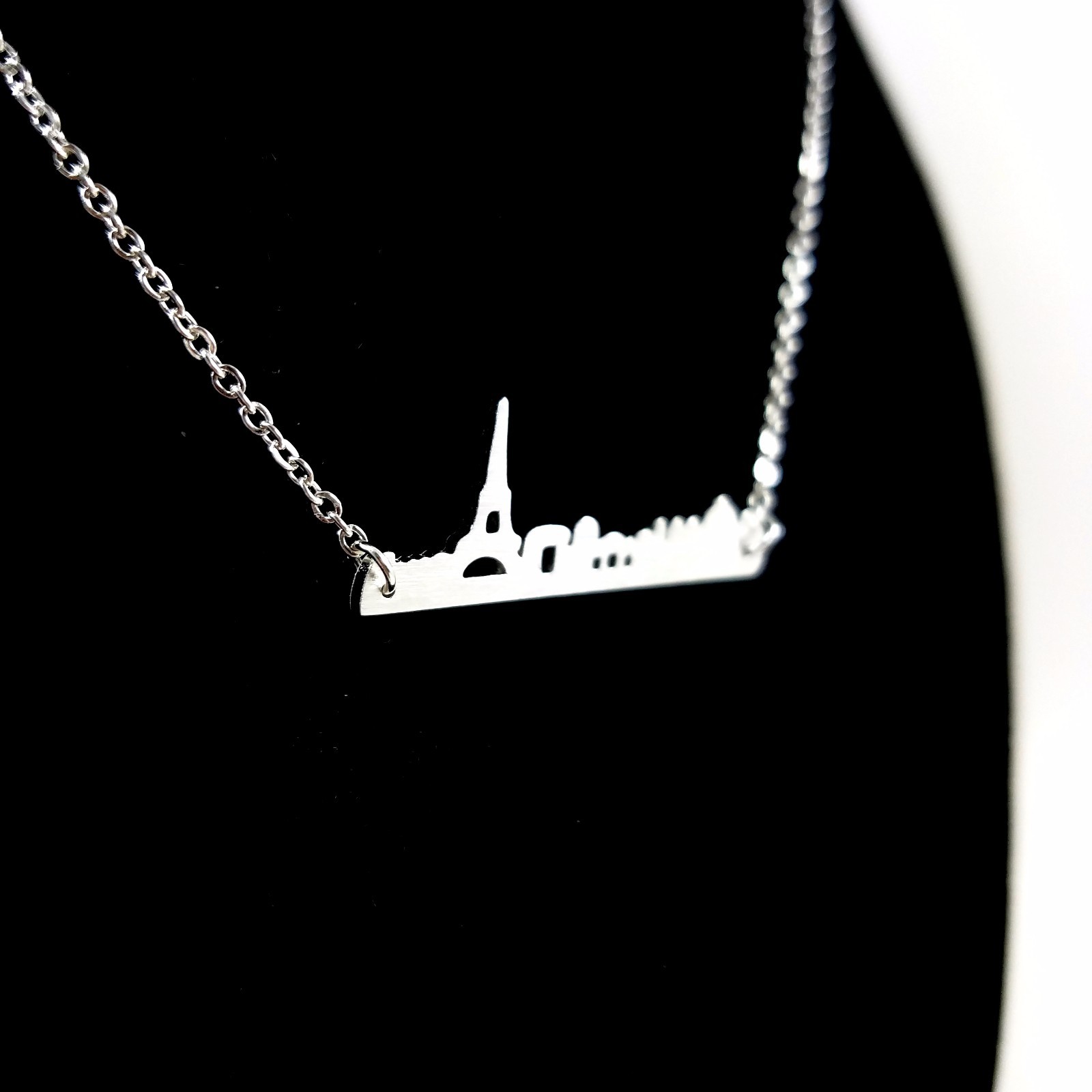 Paris Cityscape Skyline Silver Plated Necklace France Eiffel Tower Europe