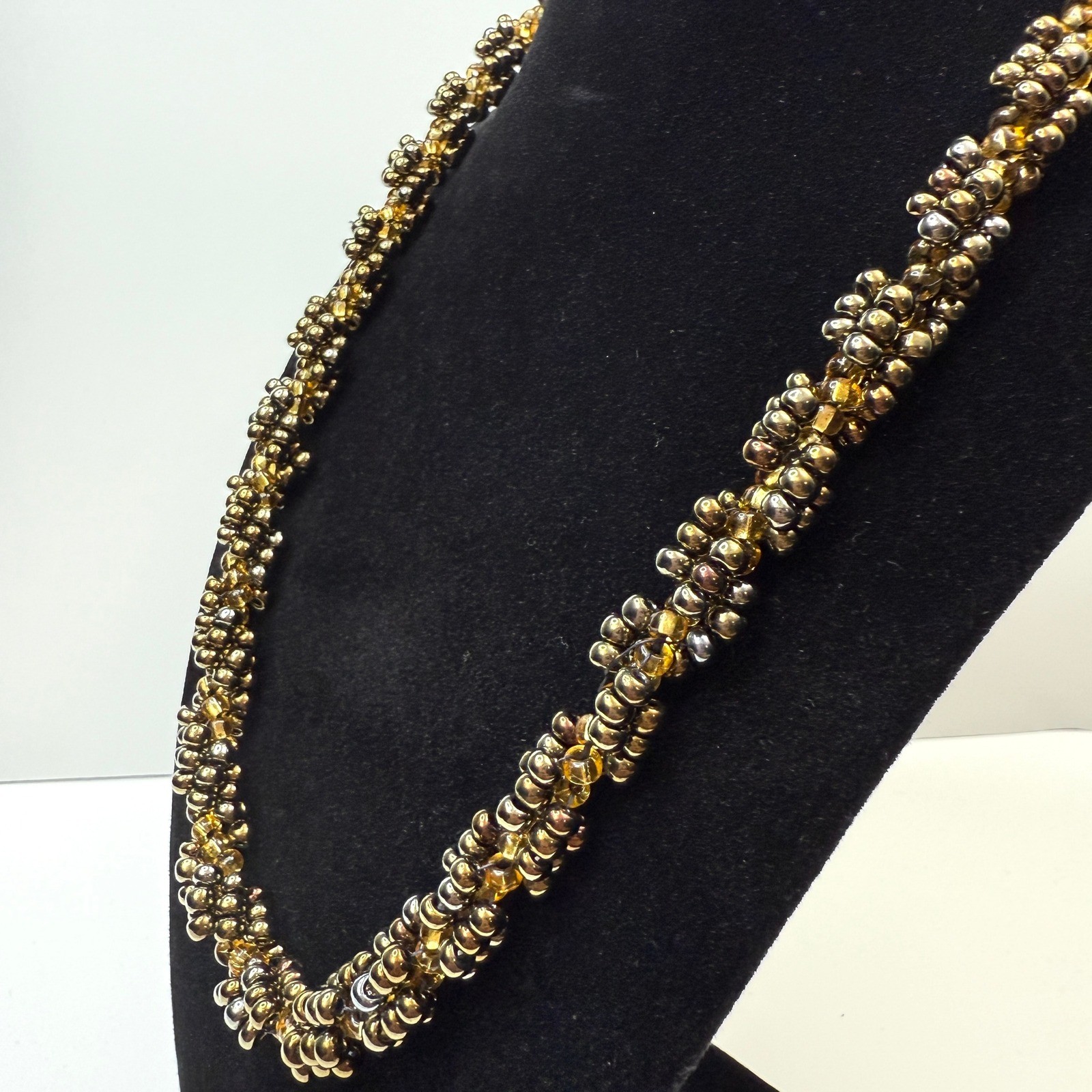 Cluster Glass Beaded Necklace Statement Twisted Gold Multi Color Jewelry 10 in L