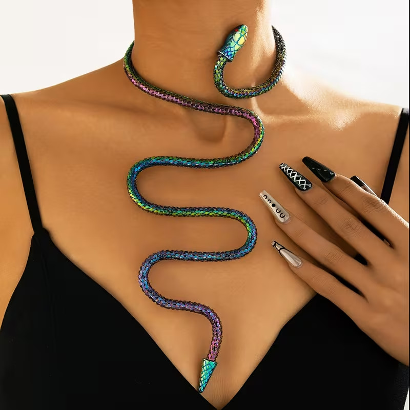 Rainbow Titanium Steel Snake Serpant Statement Necklace