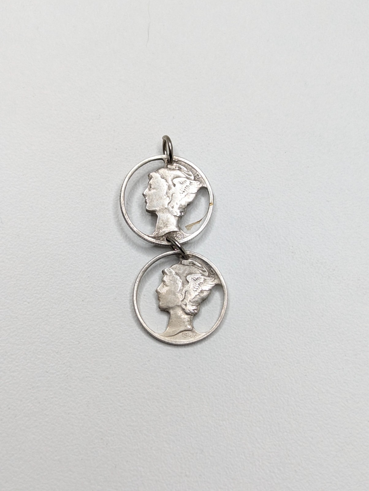 Sterling Silver 925 Vintage Mercury Dime Cutout Double Circle Coin Pendant 3.38g