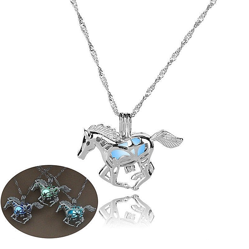 HORSE 1-1/4″ x 3/4″ with Glow in the Dark BALL 18″ Pendant Necklace Luminous