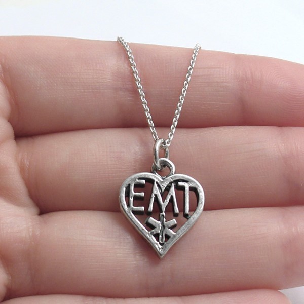 925 Sterling Silver EMT Heart Paramedic Charm with Necklace
