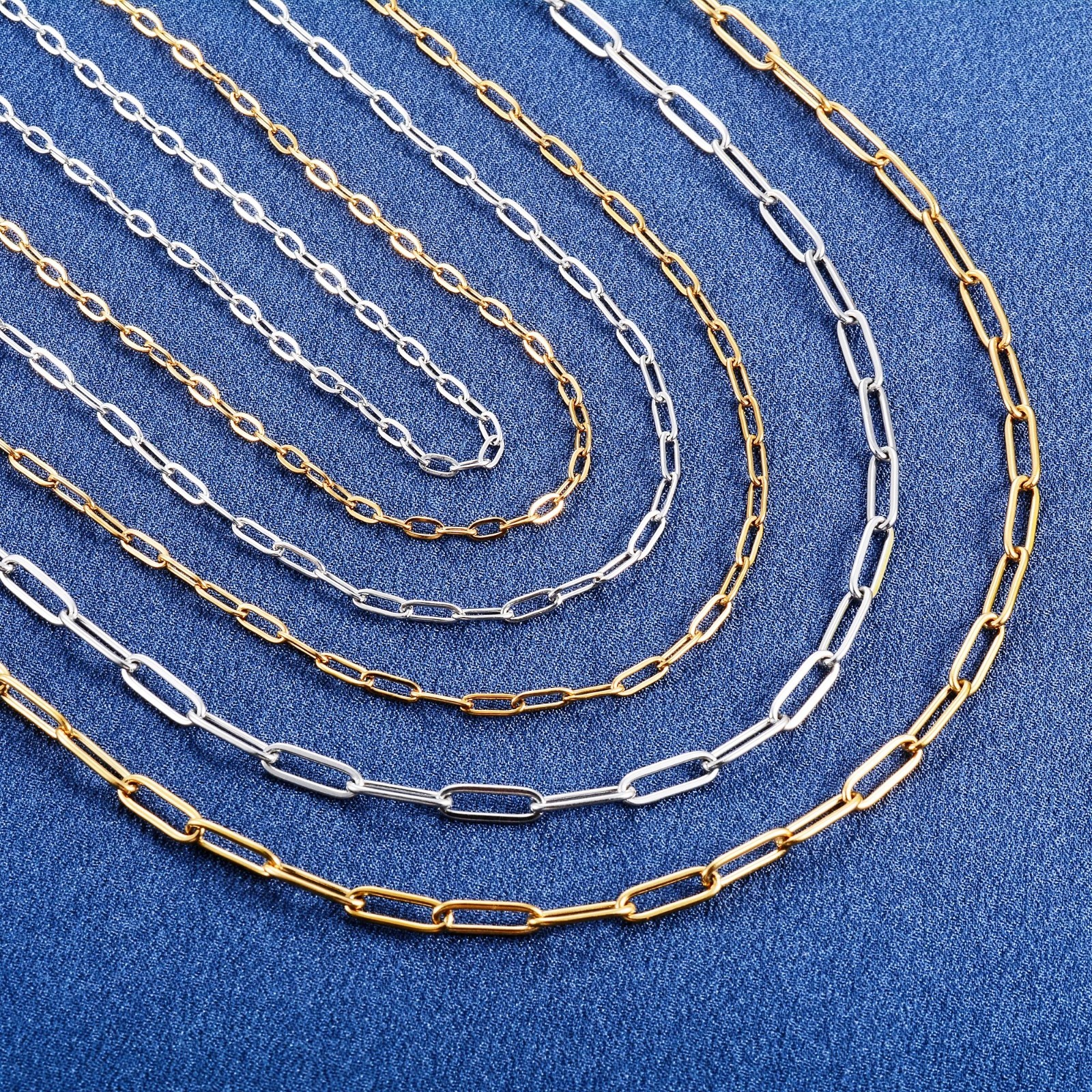 Paper clip necklace silver/gold color for women men, chains stainless steel