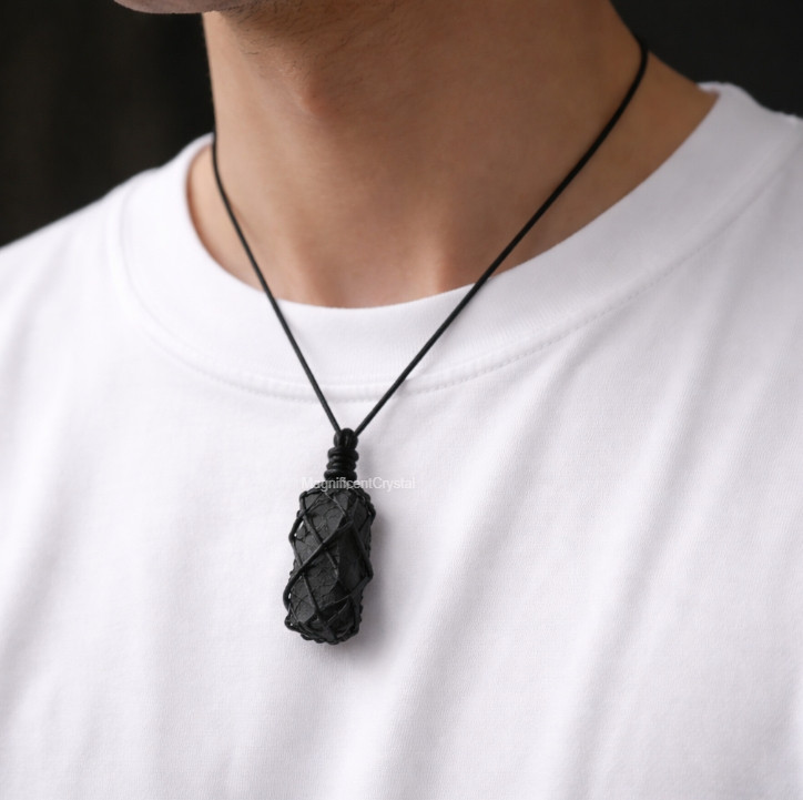 Raw Black Tourmaline Pendant Hand-Wrapped Healing Crystal Protection Necklace