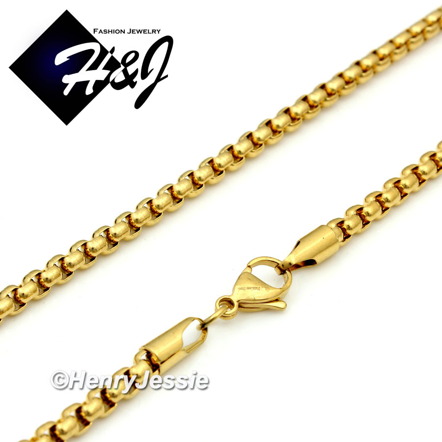 18″-36″Stainless Steel 3mm Gold Plated Chain Light Blue Rhinestone Pendant*GP117