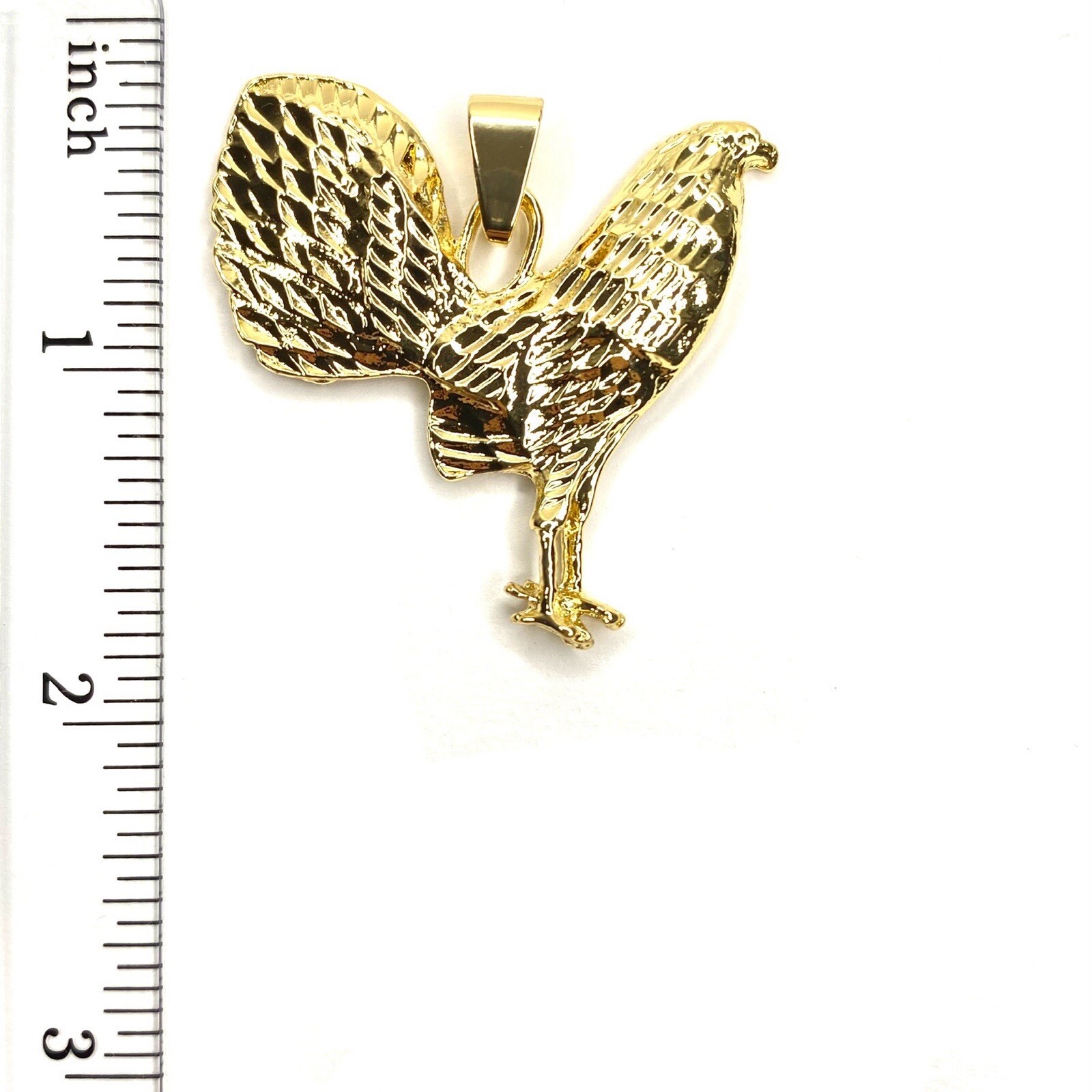 14K Gold Plated Rooster Pendant Necklace Oro Laminado Gallo Medalla Collar