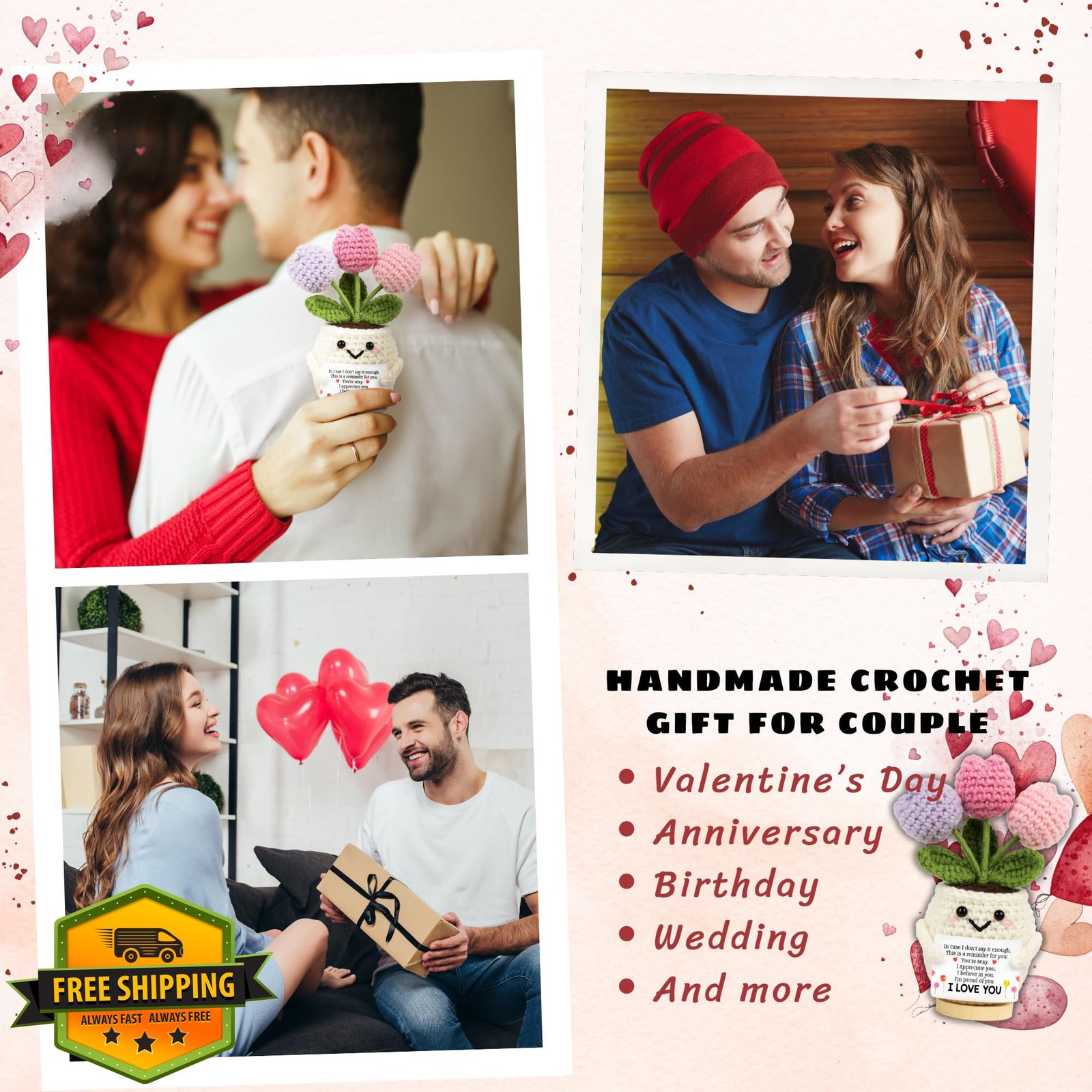Lucagift Anniversary Wedding Gift Wife Romantic 5.51″x4.13″ Crochet Love