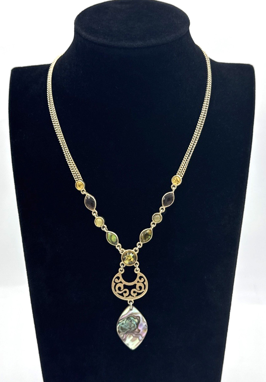 Vida Jewels Necklace Gold Tone Chain Abalone Pendant Classic Elegant