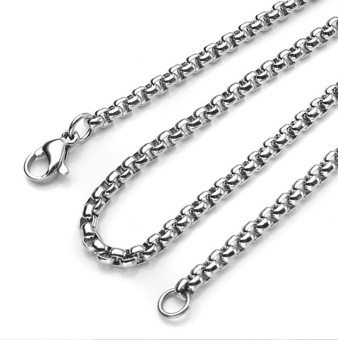 2/3/4mm Men’s Chain Stainless Steel Round Box Link Necklace Silver 18-26” Gift