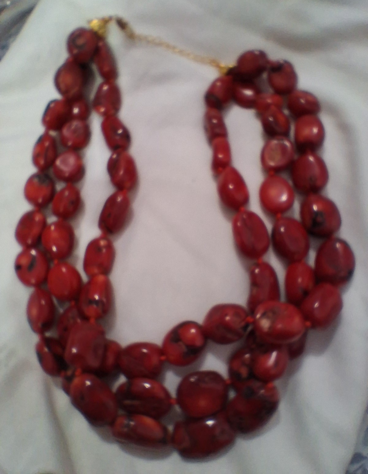 Red Coral Triple Strand Statement Necklace