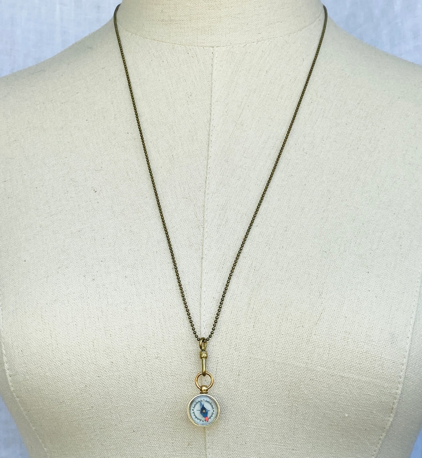 Compass Necklace Fob Bronze/Gold Tones Pendant Men Works 27in