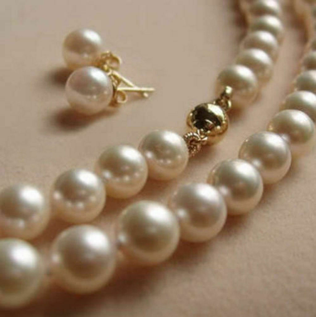 Long16/18/22/26/30/36/50″ 8mm White Shell Pearl Bead Necklace Earrings Set