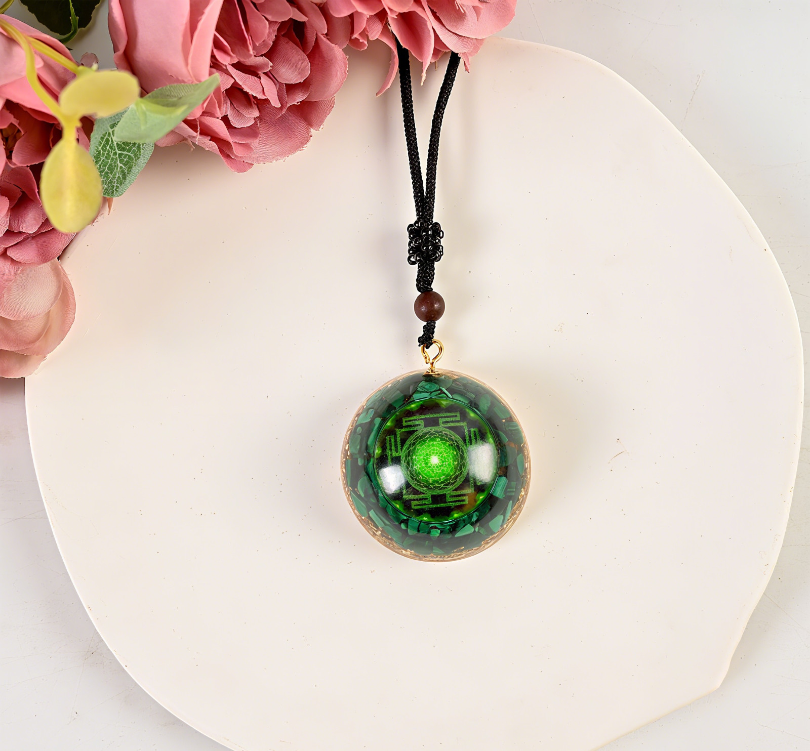Malachite Crystal Resin Pendant Necklace Reiki Healing Magnetic Energy Talisman