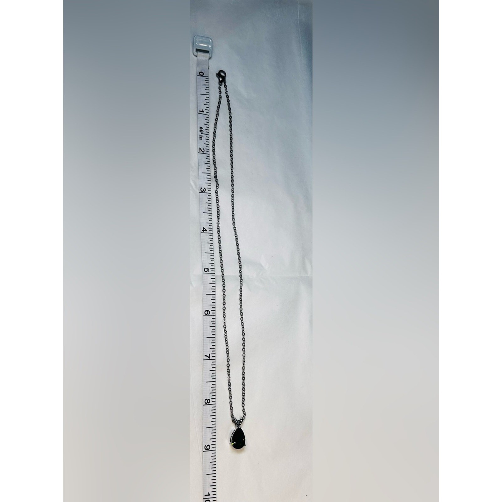 Pear Teardrop Shape Emerald Olive Green Lab Created Gem Necklace