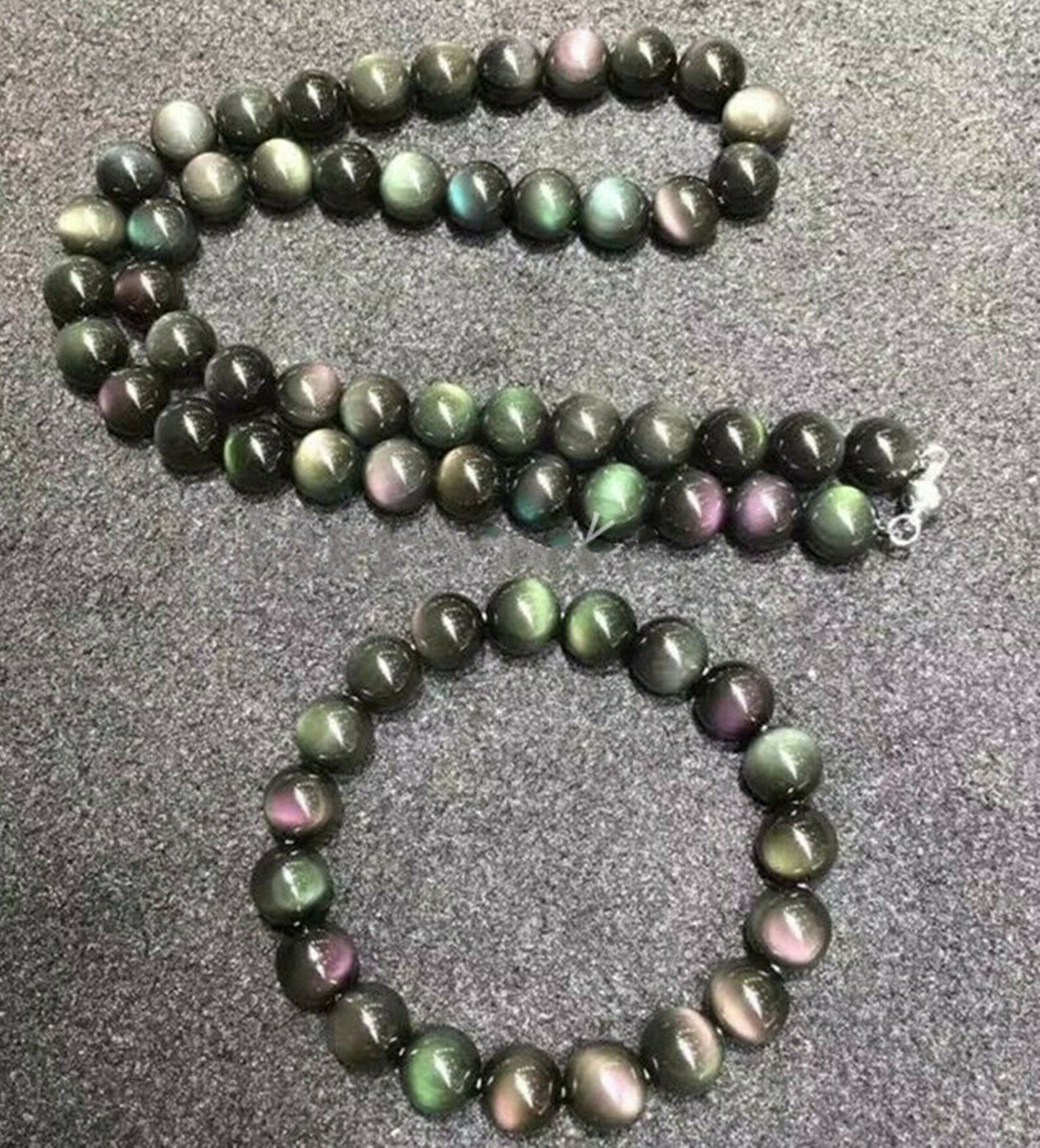Natural 8/10/12mm Rainbow Obsidian gemstone Bead Necklace Bracelet 18/7.5″