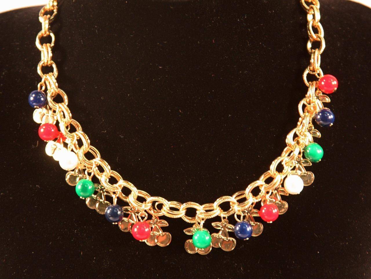 Necklace Fashion Costume Jewelry Gold Tone Chain Matching & Colorful Beads jxiz