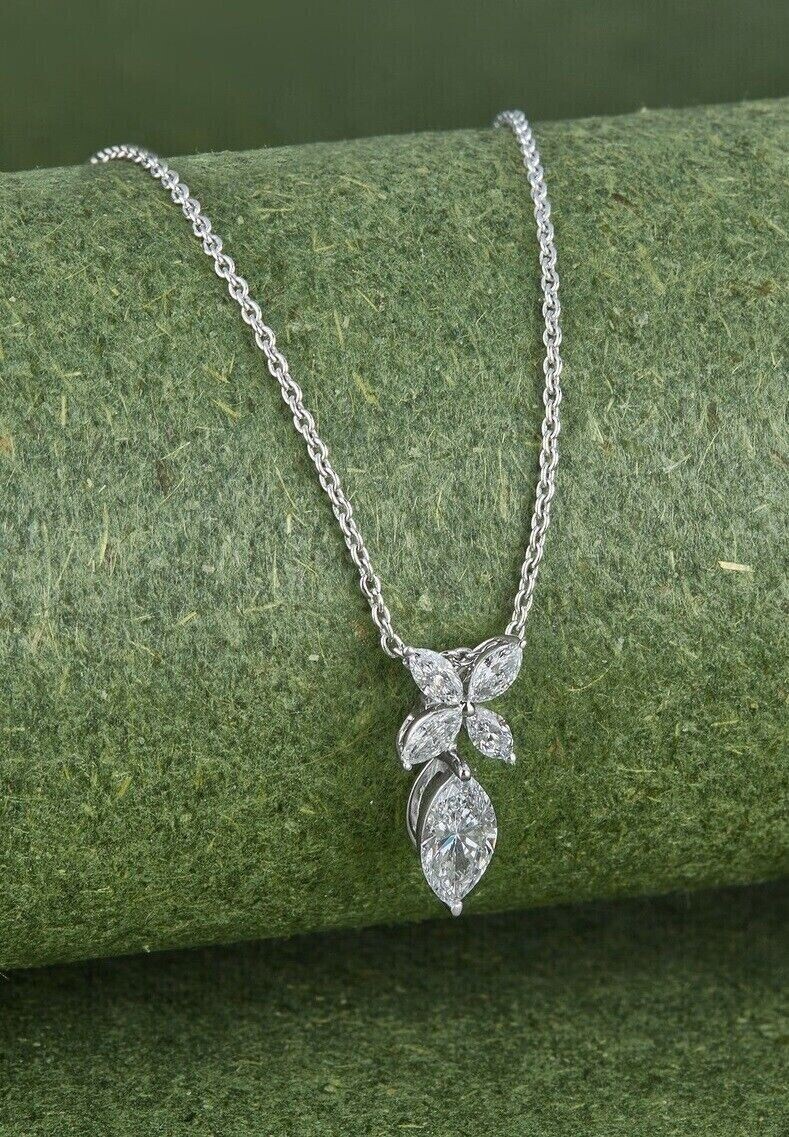 2Ct Marquise Cut Simulated Diamond Women’s Charm Pendant 14K White Gold Plated