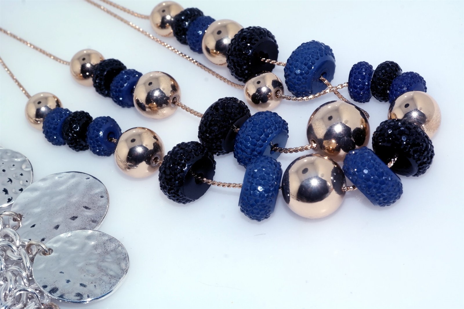 2pc Talbots Necklaces Silver Tone Disc Gold Tone Blue Black Bead Excellent NWT
