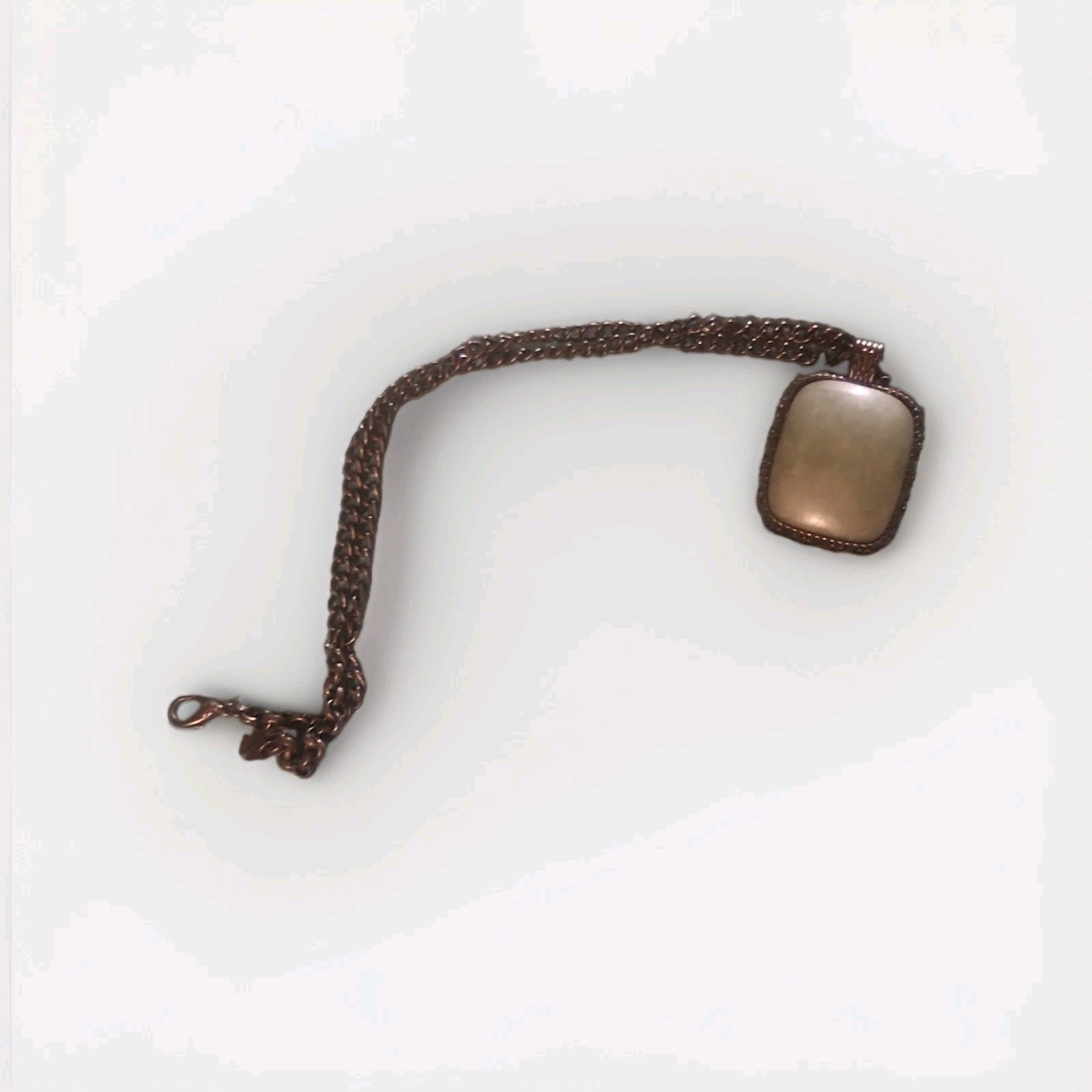 Copper Tone Cable Chain Necklace w/ Square Pale Green Pendant, Lobster Clasp