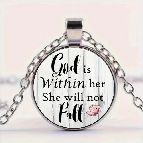 Inspirational Themed Floral Design Art Pattern Round Glass Pendant Necklace
