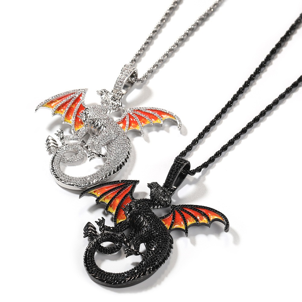 Hip Hop Jewelry Gold Filled Pave CZ Cartoon Dragon Pendant Necklaces Rapper Gift