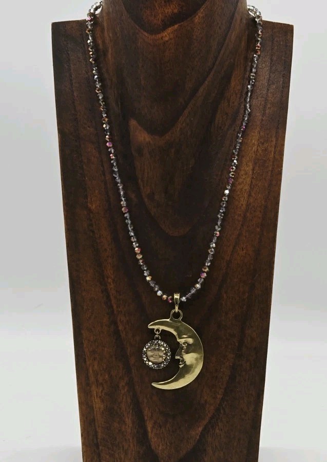 Kirks Folly Moon Magic Goddess Seaview Moon Charm Pendant shimmer Necklace 32 in