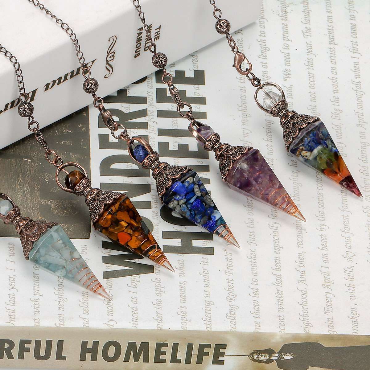 Natural Quartz Pendulum Healing Chips Stone Reiki Crystal Chakra Chain Pendant