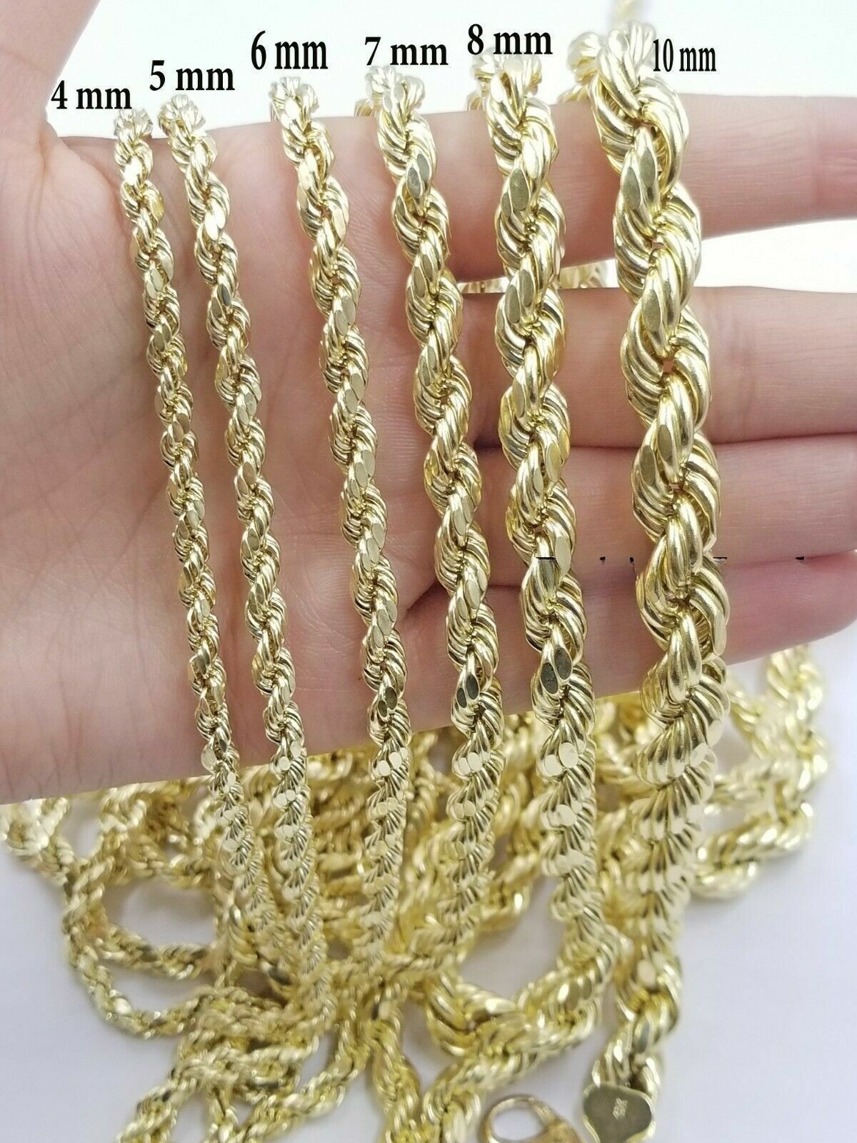 Real 14k Yellow Gold Rope Chain Necklace 2mm-10mm 18″-30″ 14KT SOLID Men Women