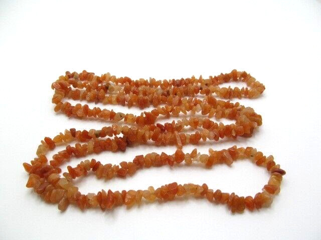 Vintage Carnelian Stone 7mm Chip Opera Length Beaded Necklace 40 Inch