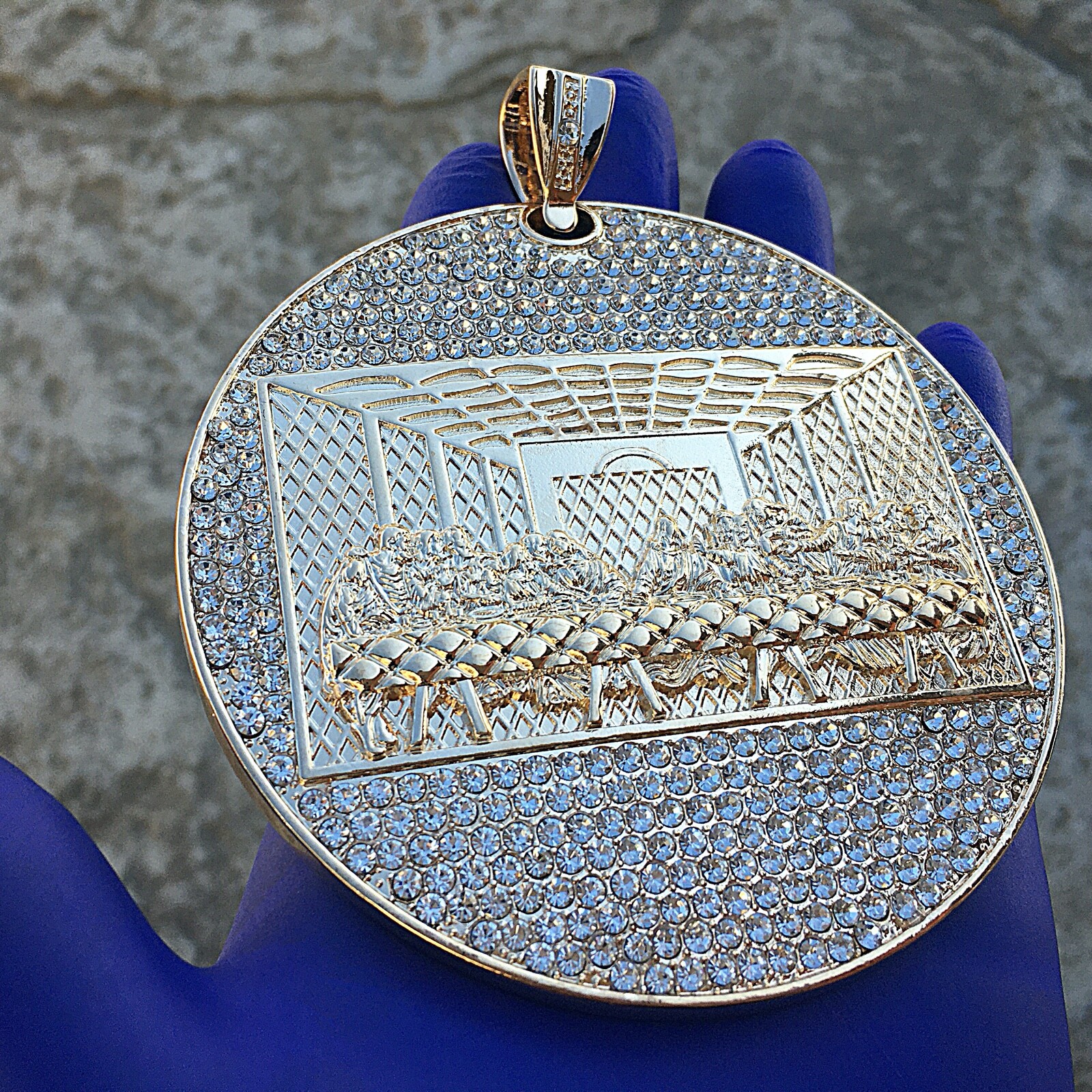 Huge The Last Supper Iced Simulated CZ Pendant Gold Plated Hip Hop Medallion
