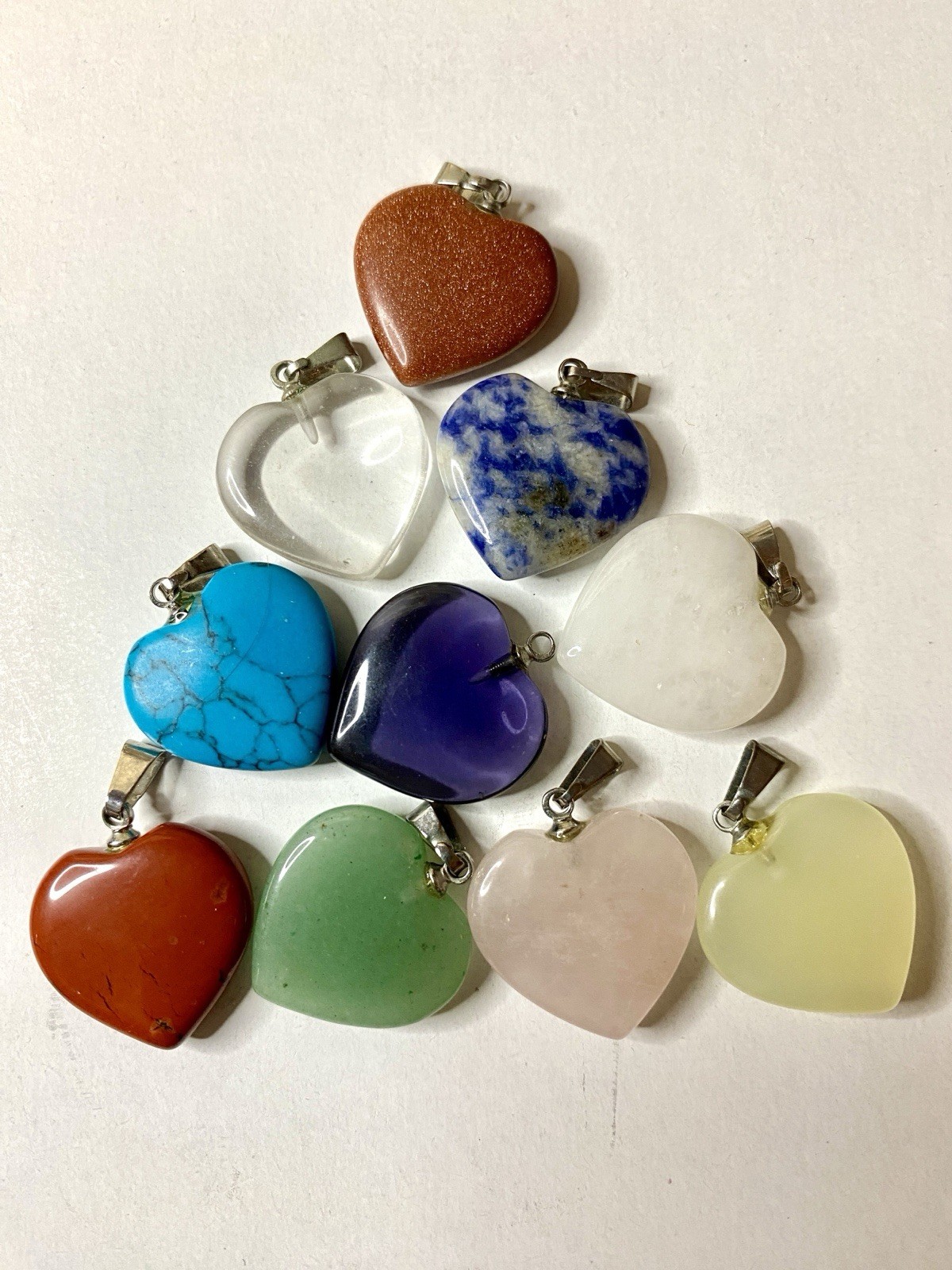 VTG Gemstones Assorted Lot Of 10 Heart Shaped Pendant Pieces