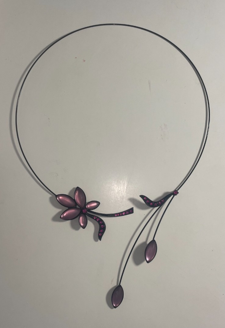 Kristina Collection Modern Pink Cat Eye Glass Rhinestone Statement Necklace