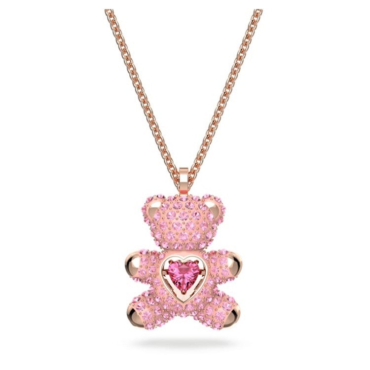 Swarovski crystal teddy bear necklace for women, featuring a beating heart